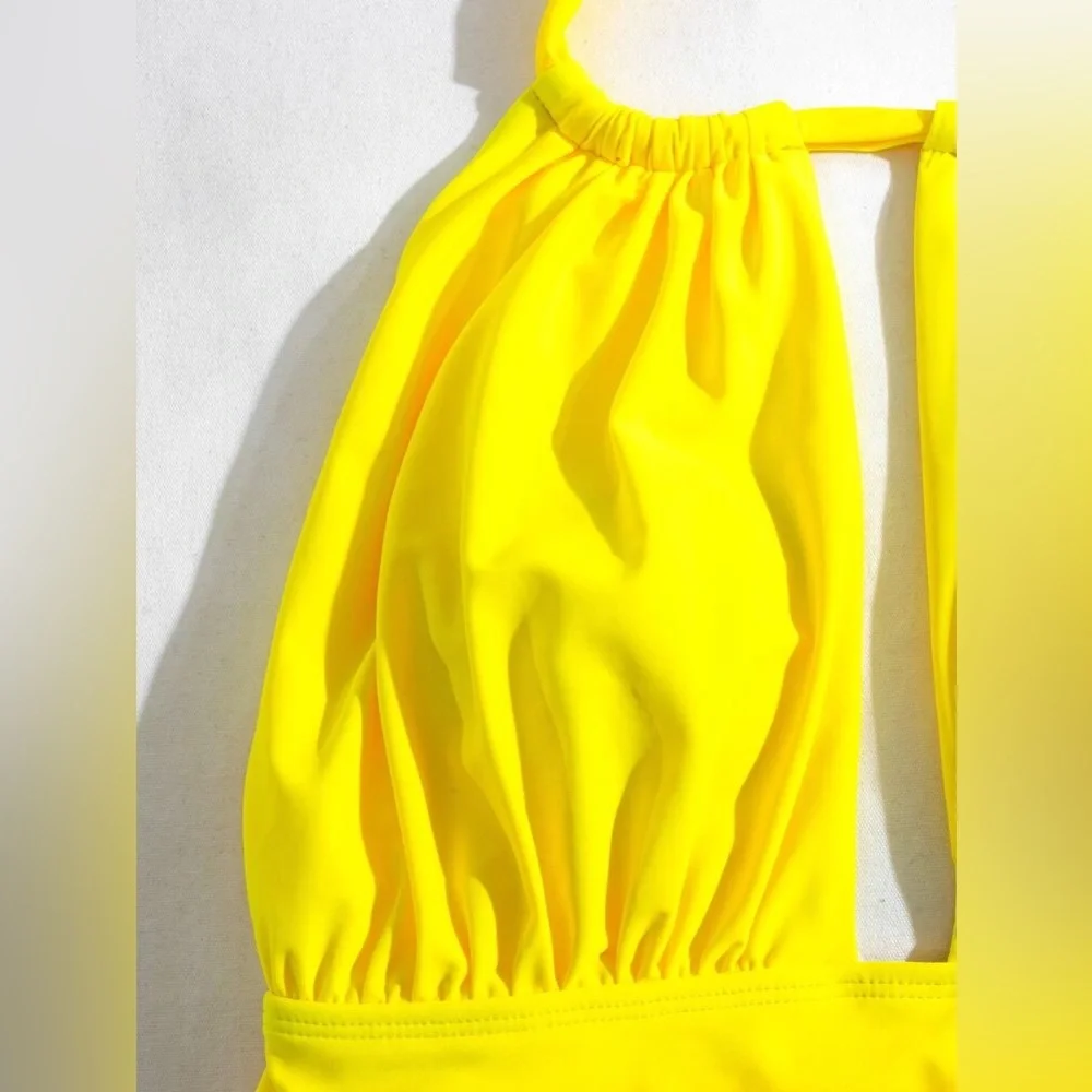 Yellow one piece halter bathers swimsuit - Picture 6 of 10